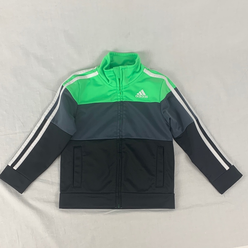 Adidas Boy’s Neon Green and Dark Gray Track Jacket Full Zip Size 3T Y2K